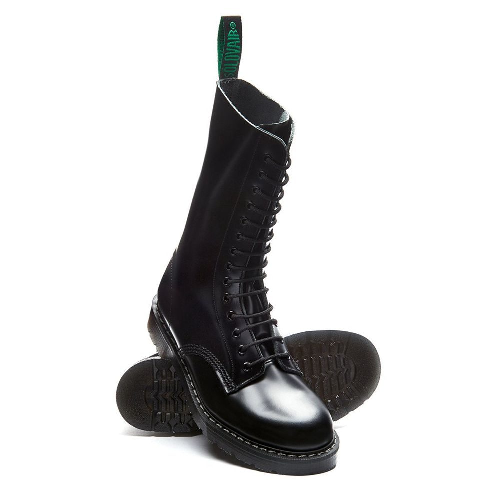 Solovair Hi-Shine 14 Eye Men's Derby Boots Black | USA  195-LUHGKO