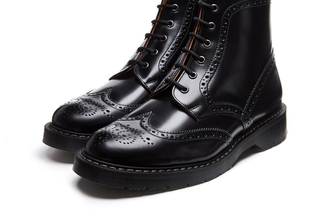 Solovair Hi-Shine 6 Eye Men's Brogue Boots Black | USA  847-LQYZUM