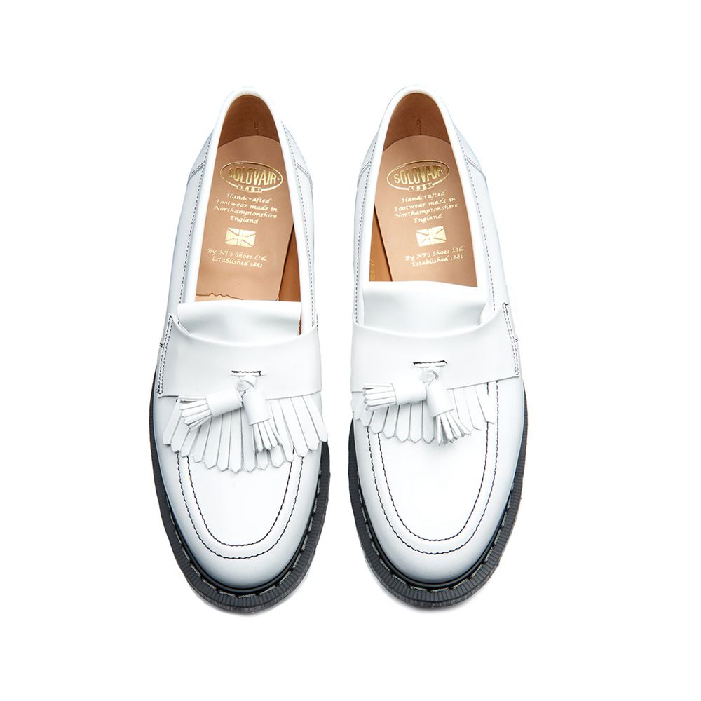 Solovair Hi-Shine Tassel Women's Loafers White | USA  248-UKJDMS