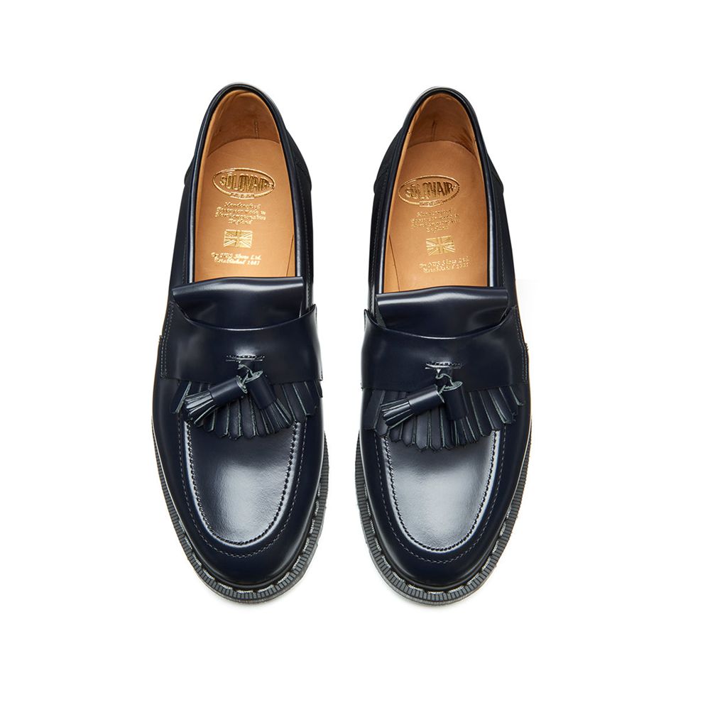 Solovair Hi-Shine Tassel Women's Loafers Navy | USA  923-OKHFDM