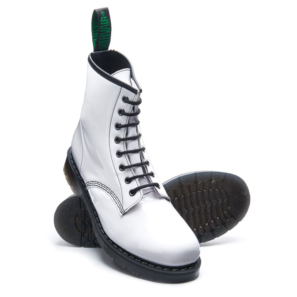 Solovair Patent Vegan 8 Eye Men's Derby Boots White | USA  014-BFOALC