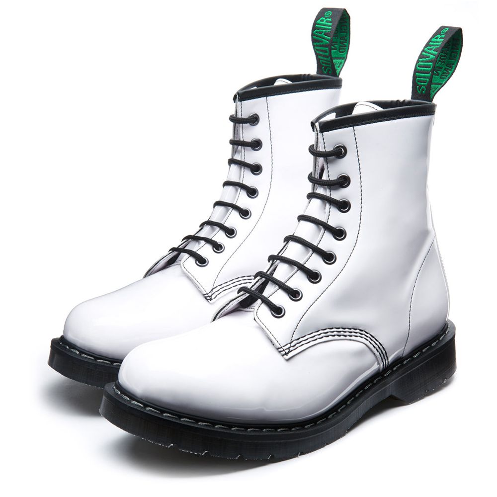 Solovair Patent Vegan 8 Eye Men's Derby Boots White | USA  014-BFOALC