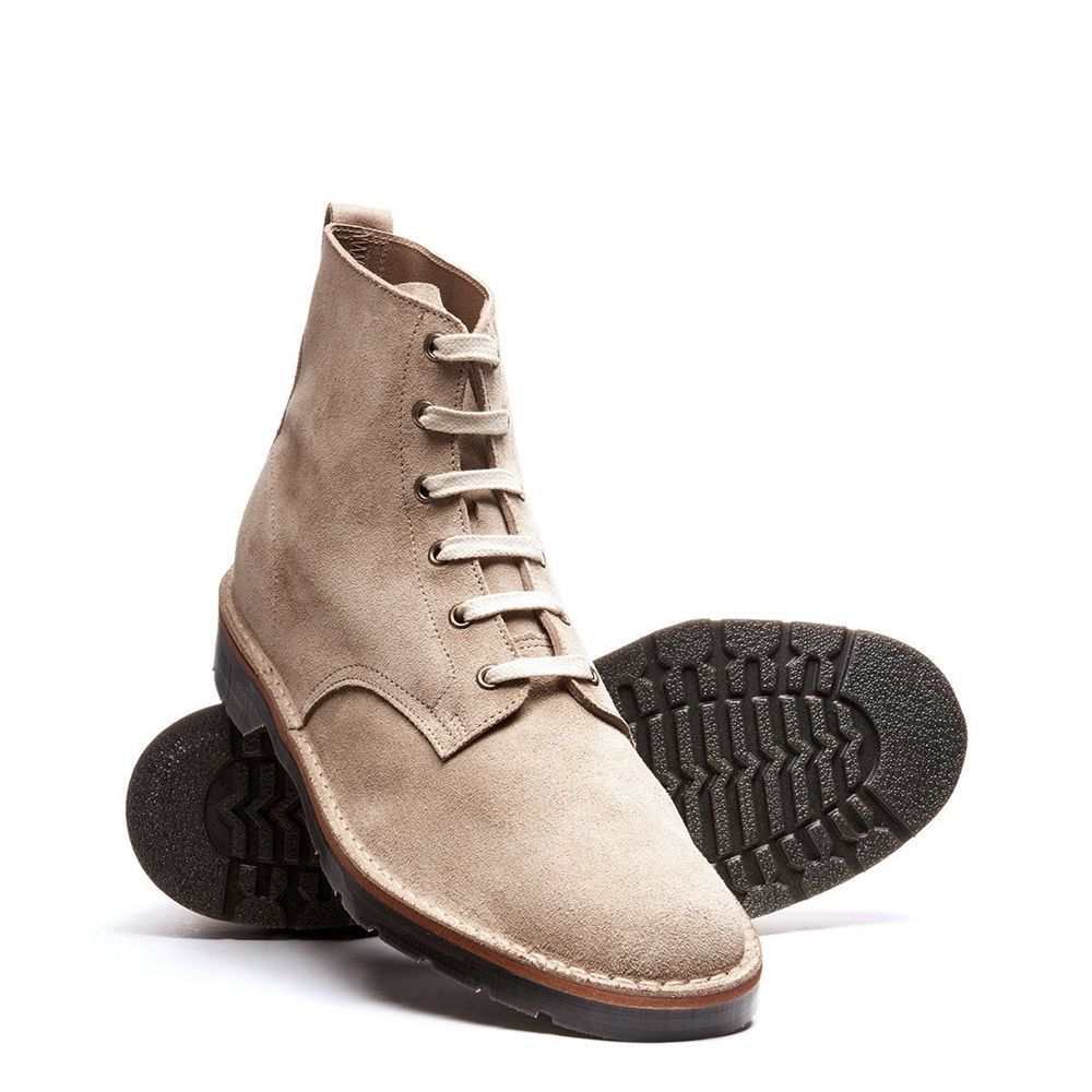 Solovair Suede 6 Eye Men's Derby Boots Beige | USA  067-KXVYDC