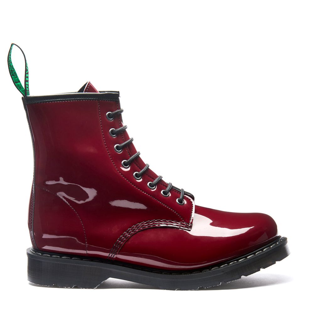 Solovair Patent Vegan 8 Eye Men's Derby Boots Burgundy | USA 130-DTPSKC